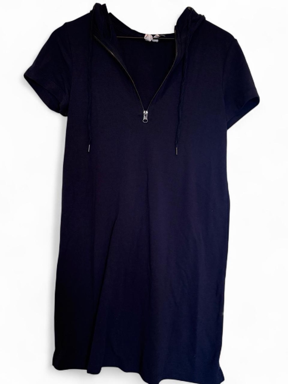 Cable & Gauge Short Sleeve Hooded Navy Mini Dress Cover-Up Small - Picture 2 of 4